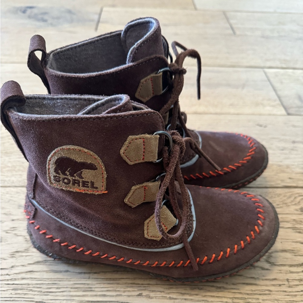 Sorel Joplin Rubber Bottoms Lace Up Suede Leather‎ Booties Girls Sz 5